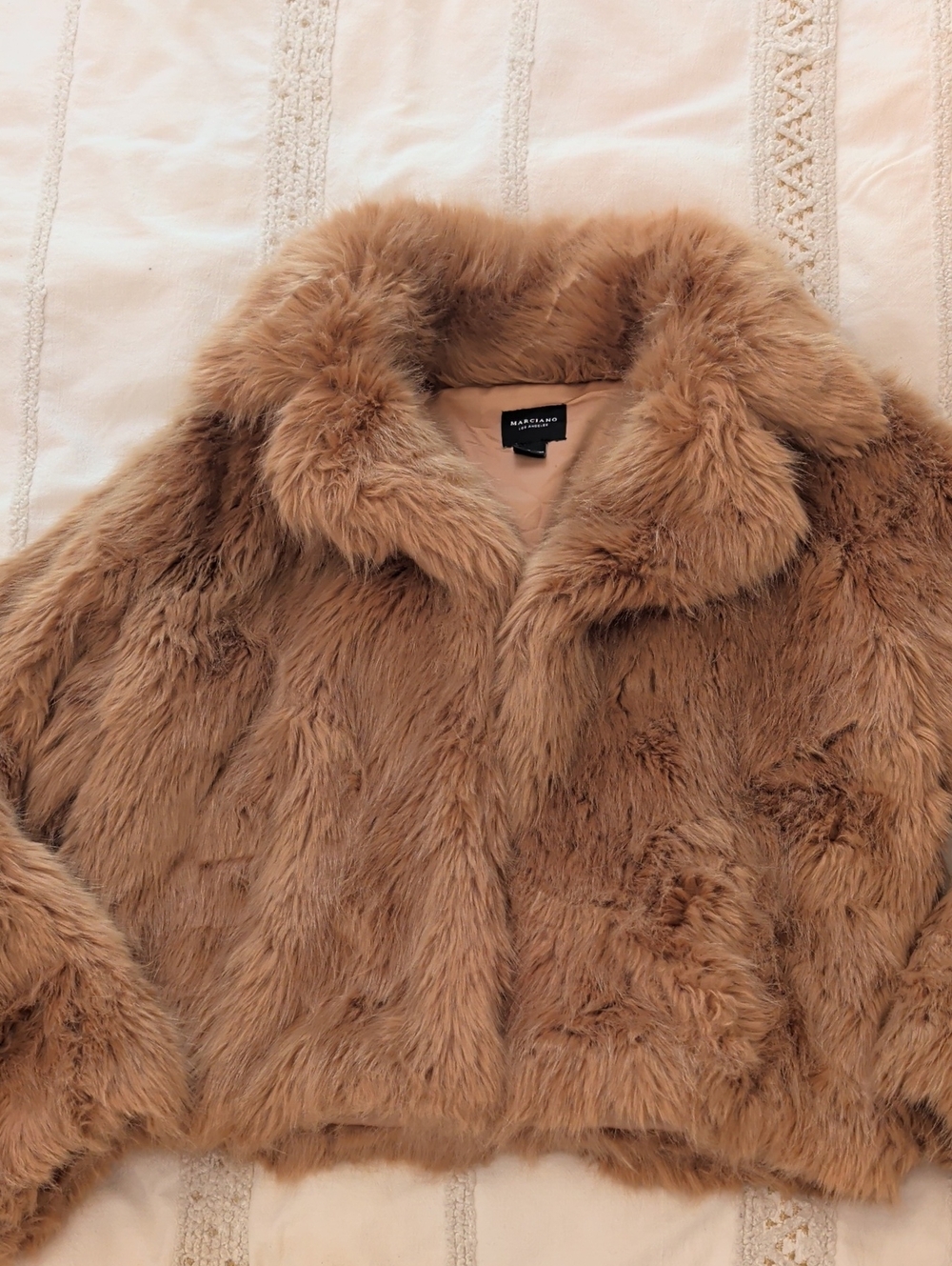 Marciano Faux Fur Teddy Jacket in Camel Brown